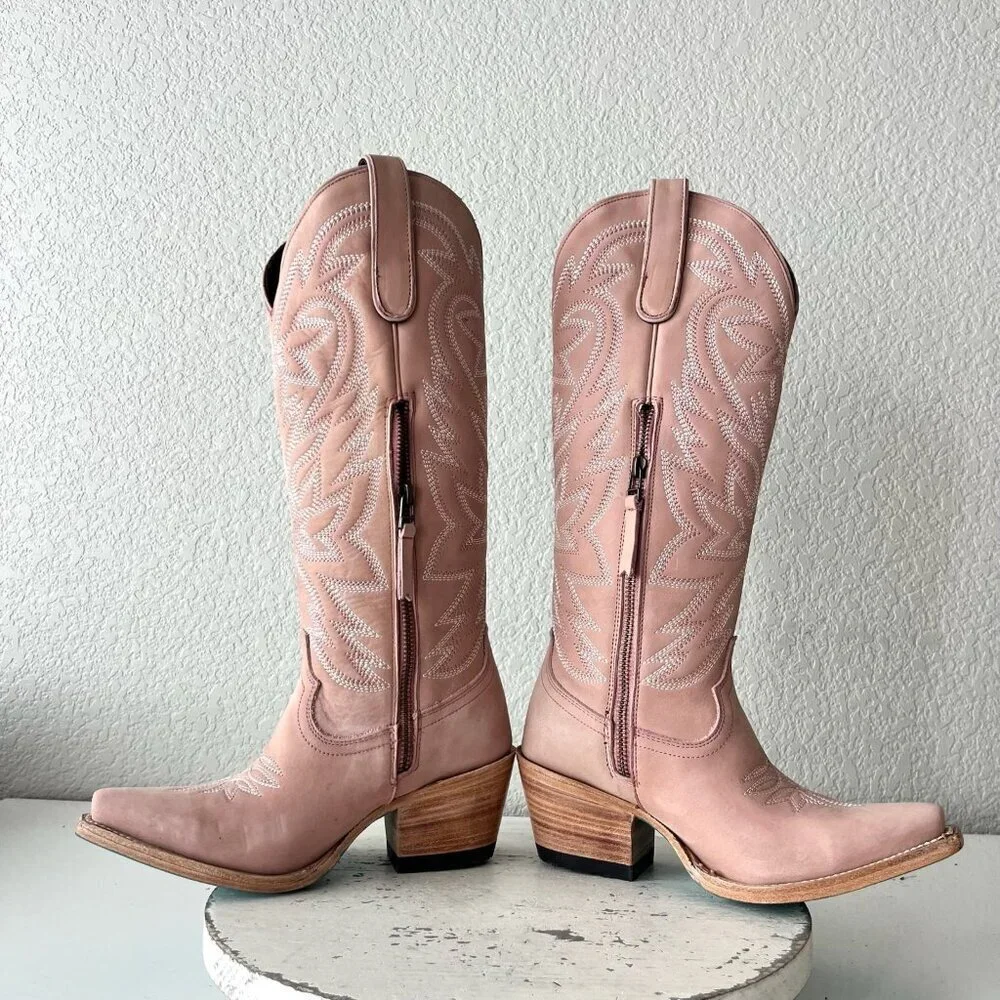 Lane SMOKESHOW Womens Cowboy Boots 5 Pink Leather Western Cowgirl Mid Calf Tall - Picture 14 of 14